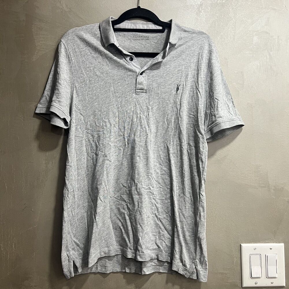 AllSaints Men's Polo Shirt Gray Medium